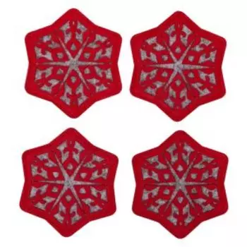 Набор подставок для бокала Доляна Снежинка, 4 шт, 8.5 см, фетр, красный