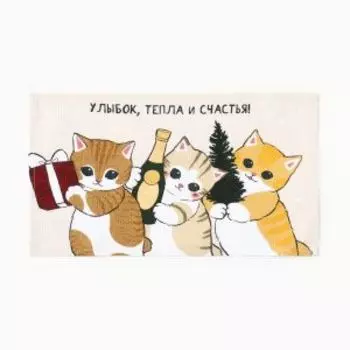 Набор полотенец Доляна Помурчим в новом году, 3 шт, 28х46 см, вафля 160г/м2, бежевый