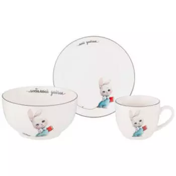 Набор посуды Мой Зайчик, 3 предмета (салатник, тарелка, кружка), фарфор