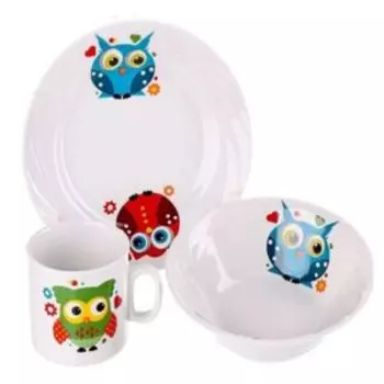 Набор посуды Совки, 3 предмета, фарфор