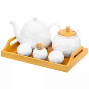 Набор Птички на ветке на деревянной подставке, 7 предметов, фарфор/дерево