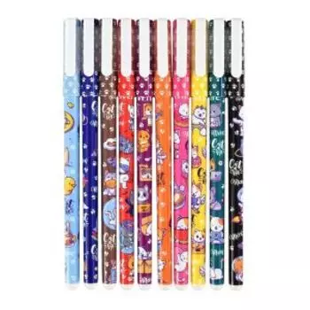 Набор ручек гелевых цветных стираемых deVENTE Из жизни котиков, 10 цветов