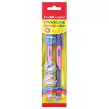 Набор ручек шариковых ErichKrause ErgoLine Kids Stick&Grip Neon, синий, 2 шт