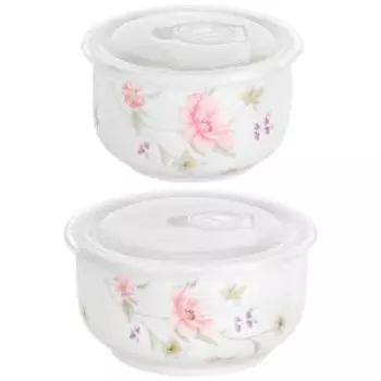 Набор салатников Elan Gallery Диана, 2 шт, 12.5/9.5 см, 540/240 мл, с пластиковыми крышками, фарфор
