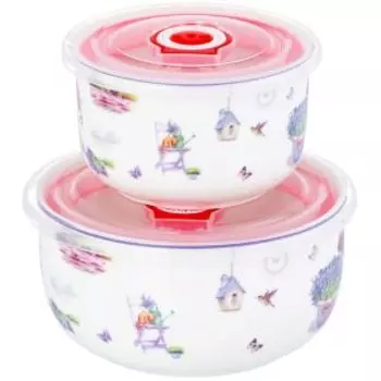 Набор салатников Elan Gallery Лаванда, 560/260 мл, с пластиковыми крышками, фарфор