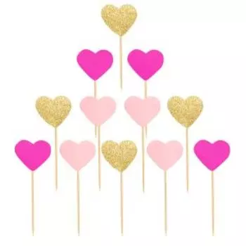 Набор шпажек для канапе Веселая вечеринка Сердечки, 12 шт, розовый/золотой