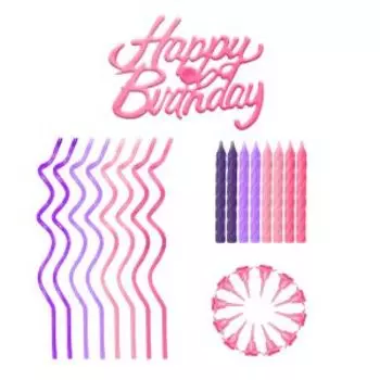 Набор свечей и топпер Веселая вечеринка Happy Birthday, 25 шт, розовый
