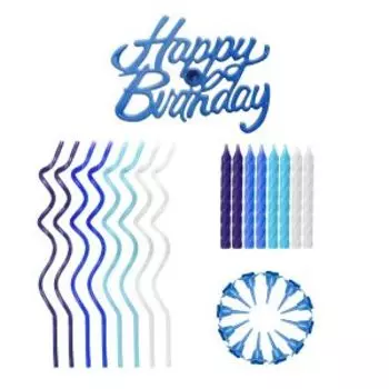 Набор свечей и топпер Веселая вечеринка Happy Birthday, 25 шт, синий