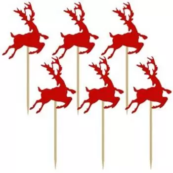 Набор топперов для украшения Мультидом Олень, 6 шт, 13.5 см, дерево/бумага