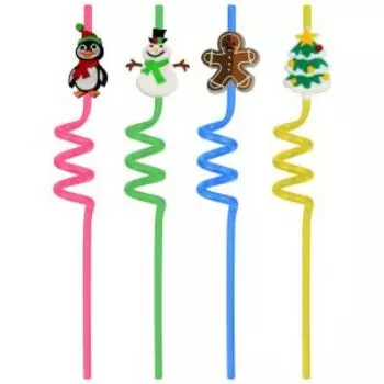 набор трубочек д/коктейля МУЛЬТИДОМ Новогодние игрушки 4шт, 26 см, пластик