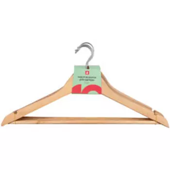 Набор вешалок для одежды, 5 шт, 44.5 см, деревянные с перекладиной, лакированные