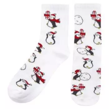 Набор женских носков Kaftan Снеговики, 2 пары, размер 36-40, хлопок/полиамид/эластан, белый