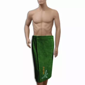 накидка для сауны махровая мужская с вышивкой, размер: 70х150см, зеленый, 200г/м2, 100%хлопок