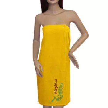 накидка для сауны махровая женская с вышивкой, размер: 80х150см, жёлтый, 200г/м2, 100%хлопок