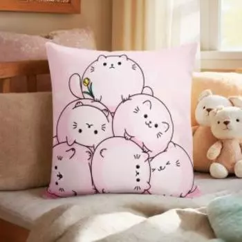 Наволочка декоративная Этель Котики, 40х40 см, велюр, полиэстер 190г/м2, розовый