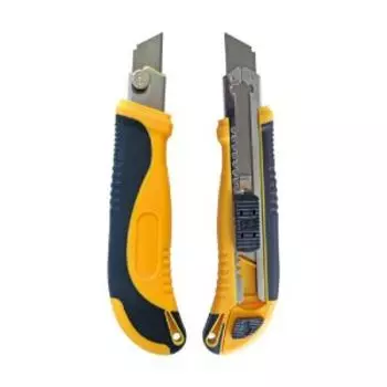 Нож строительный усиленный BIBER, обрезиненный корпус, 3 лезвия, 18мм