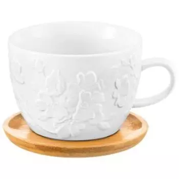 Пара чайная Elan Gallery Цветущая сакура, 500 мл, фарфор/бамбук