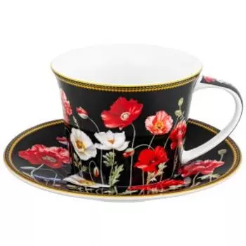 Пара чайная Elan Gallery Маки на черном, 270 мл, фарфор
