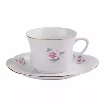 Пара чайная Камелия Бледная роза, отводка золото, 250 мл, фарфор