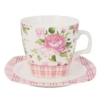 Пара чайная Клетка Розы, 220 мл, фарфор