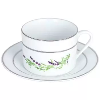 Пара чайная Лаванда с платиновой отводкой, 250 мл, фарфор