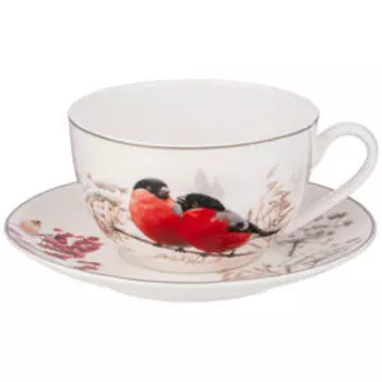 Пара чайная Лесная сказка Снегири, 300 мл, фарфор