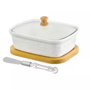 Паштетница Розы на деревянной подставке, 330 мл, фарфор