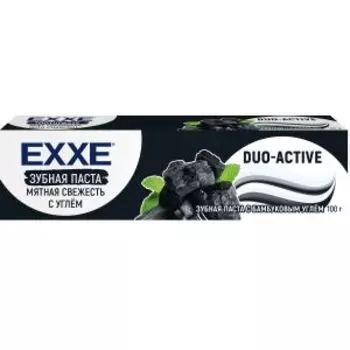 Паста зубная Exxe Duo-active, 100 г, мятная свежесть с углем