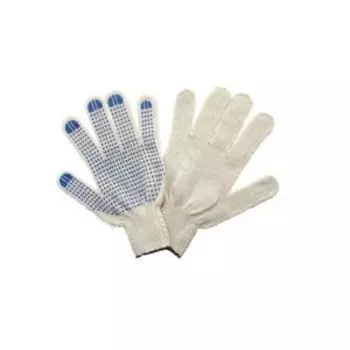 Перчатки хлопчатобумажные, 4 нити, 7,5 класс, с ПВХ точками, белые