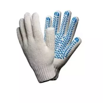 Перчатки хлопчатобумажные, 5 нитей, 10 класс, с ПВХ протектором, белые