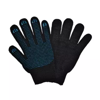 Перчатки хлопчатобумажные с ПВХ точками, 4 нити, 10 класс, черные