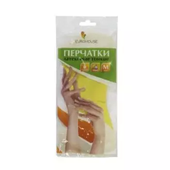 перчатки латексные EURO HOUSE размер M, 1 пара, без хлопк. напыления