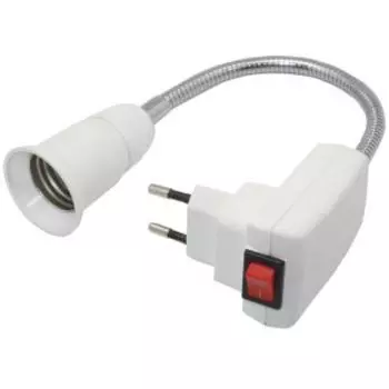 Переходник-светильник Ecola Base вилка-патрон, E27, c выключателем, гибкий, 300 мм, белый