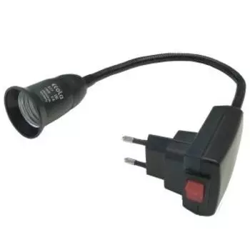 Переходник-светильник Ecola Base вилка-патрон, E27, c выключателем, гибкий, 300 мм, черный