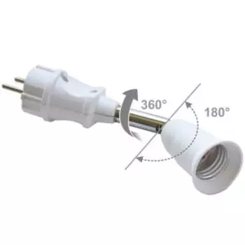 Переходник-светильник Ecola Base вилка-патрон, E27, на шарнире, 45 мм, белый