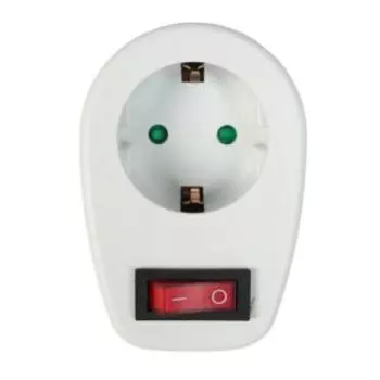 Переходник Volsten SA 1/1-ZDV, выключатель, заземление, защита от детей, белый