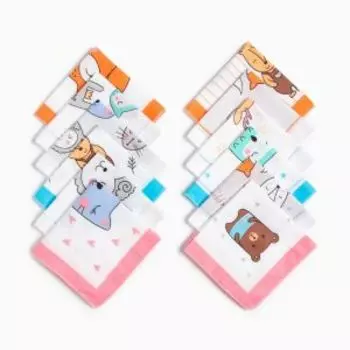 Платки носовые детские Крошка Я Зверята, 12 шт, 21х21 см, хлопок, в ассортименте