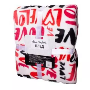 Плед Belezza Bright love, 180х200 см, микрофибра, полиэстер, бело-красный