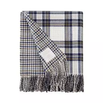 Плед шерстяной Estia Вильям, 150х200 см, шерсть/акрил, клетка, белый/синий/оливковый