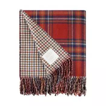 Плед шерстяной Estia Вильям, 150х200 см, шерсть/акрил, клетка, терракотовый/синий/оливковый