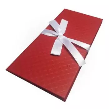 Подарочный конверт для денег с бантом, тиснение ромб, 17.2х8.3 см, красный