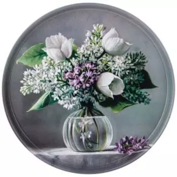 Поднос Agness Still Life Сирень и тюльпаны, 33 см, металл