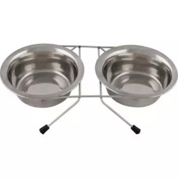 Подставка с двумя мисками РЫЖИЙ КОТ, нержавеющая сталь, 12 см