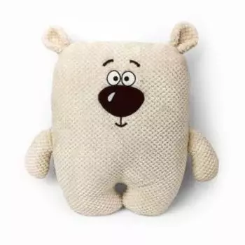 Подушка декоративная Мишка, 45х42 см, холлофайбер, велсофт, молоко