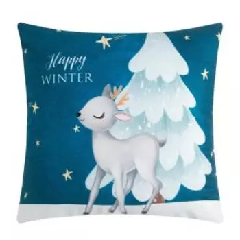 Подушка Этель Happy winter, 40х40 см, велюр 190г/м2, белый/синий
