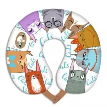 подушка-подголовник Котики , размер 33х35 см, материал: мех плюш бифлекс стрейч 100 п/э, наполнитель: вспененный полистирол.