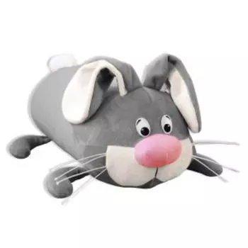 Подушка-валик Заяц, 39х19 см, серый, искусственный мех, наполнитель холлофайбер