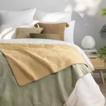 Покрывало Dome Лив, Евро, 240х260 см, 100% полиэстер, зелено-горчичный