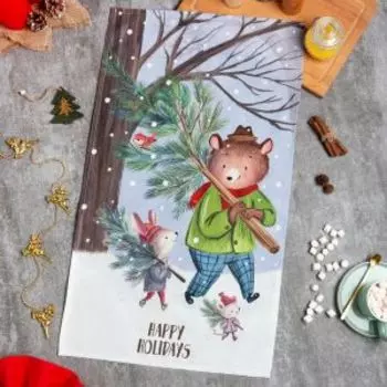 Полотенце Этель Happy holidays, 40х73 см, саржа 190г/м2, голубой