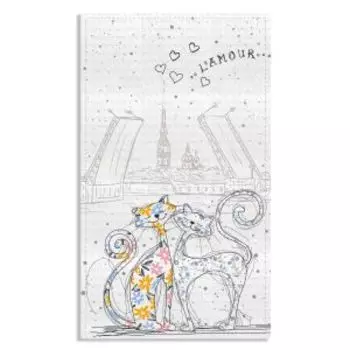 Полотенце вафельное Коты влюблённые, 35х60 см, хлопок 230 г/м2, шелкография